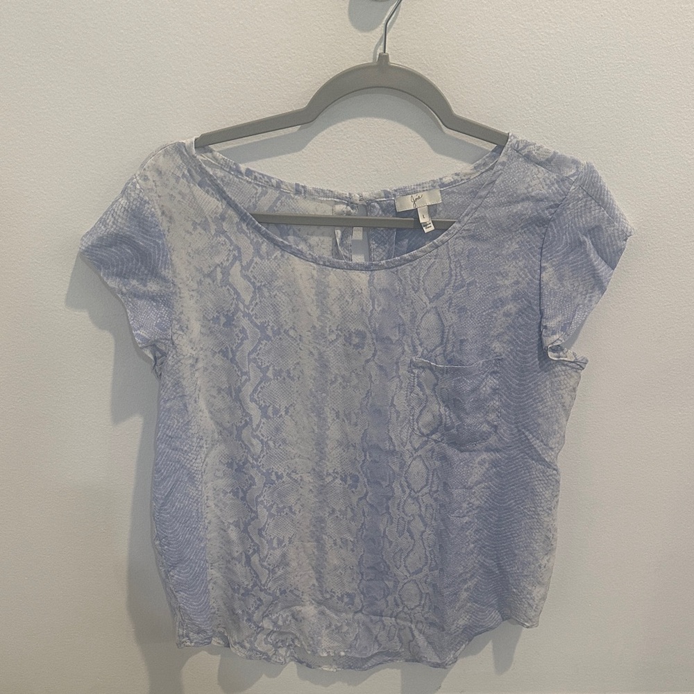 Joie Pale Blue Snake-Print Short Sleeve Blouse